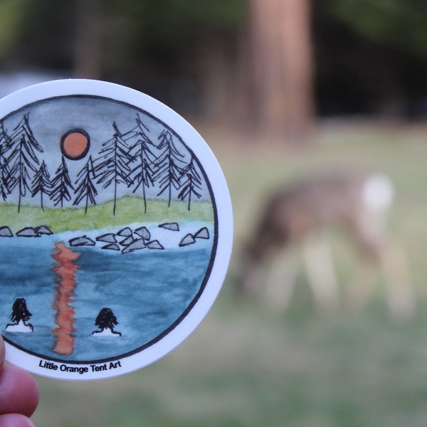 Full Moon Swim 3x3" Round Sticker — UV-resistant, Waterproof, Dishwasher-Safe Sticker (Hand-Drawn, Affordable Art)