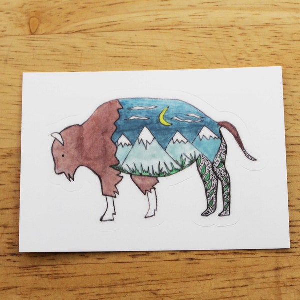 Mountain Bison Sticker — Waterproof Vinyl Sticker Made From Hand-Drawn Designs; National Parks, Southwest, Wildlife Gifts
