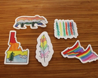 Rainbow Sticker Bundle — Waterproof Outdoor-Inspired Stickers Made From Hand-drawn Designs; Pride gifts