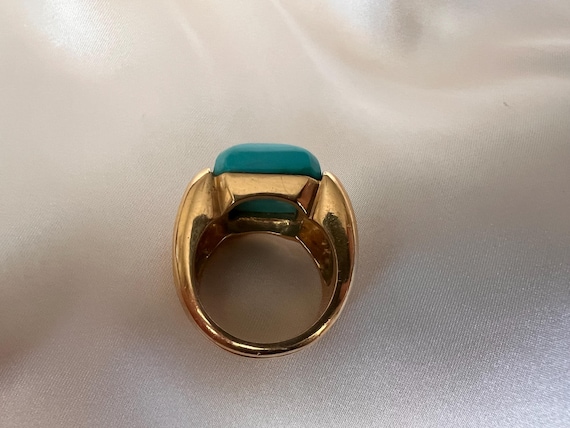 Vintage Italian Turquoise 18k Gold Statement Cocktail Ring View 6