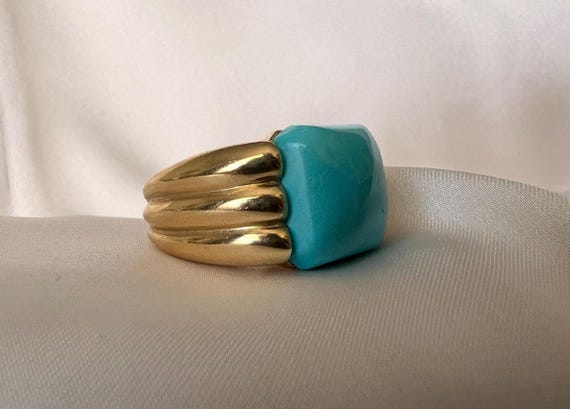 Vintage Italian Turquoise 18k Gold Statement Cocktail Ring
