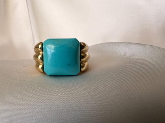 Vintage Italian Turquoise 18k Gold Statement Cocktail Ring View 3