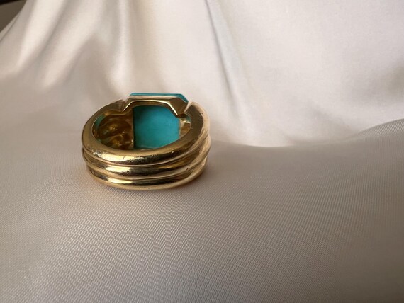 Vintage Italian Turquoise 18k Gold Statement Cocktail Ring View 5