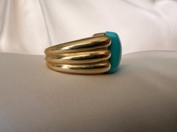 Vintage Italian Turquoise 18k Gold Statement Cocktail Ring View 4
