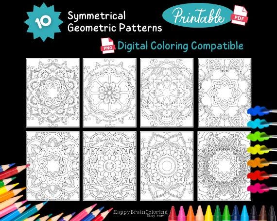 Pages de coloriage pour ados (10) – Set détox écran pour apaiser l’anxiété, se concentrer et s’amuser | PDF/PNG imprimables et numériques pour Procreate, Pigment, Notability
