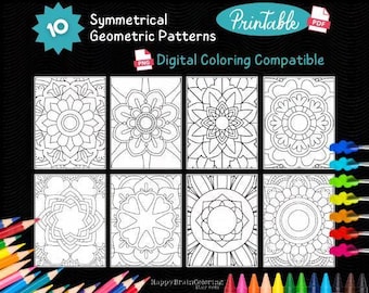 Geometric Coloring Pages for Seniors: Large Print, Dementia (PDF & PNG)