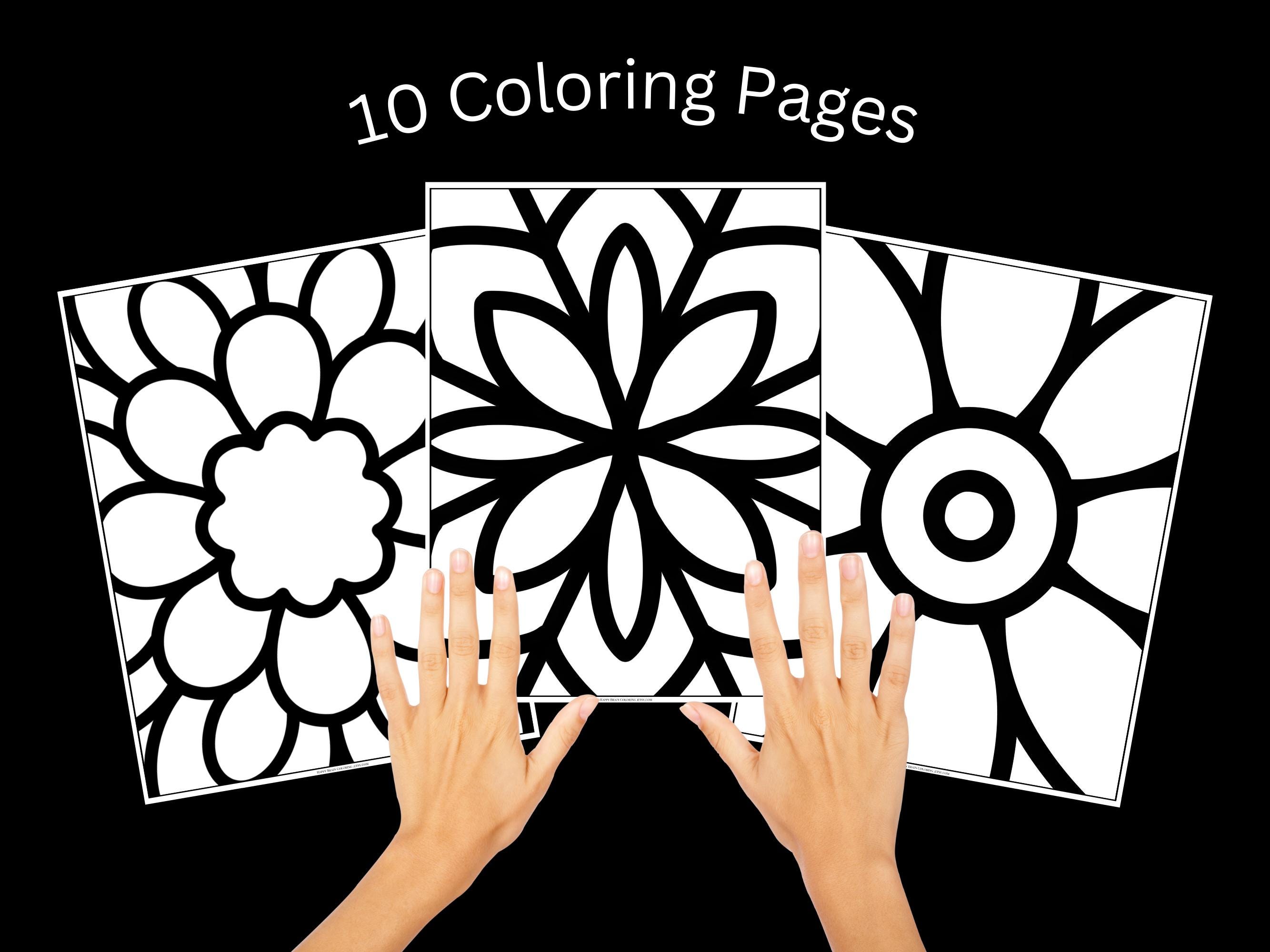 Páginas para colorear para baja visión (paquete de 10) – Líneas extra gruesas, alto contraste, fácil para principiantes | PDF + PNG imprimibles, compatible con Procreate