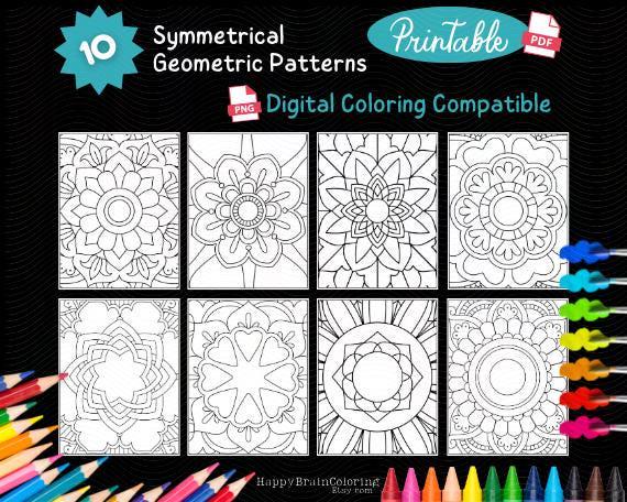 Páginas de colorear terapéuticas para mentes neurodivergentes (10) | Imprimible y digital PNG/PDF | Alto contraste y líneas gruesas para aliviar la ansiedad, enfocar y calmar