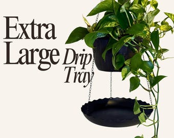 Large Hanging Plant Drip Tray | Black Plastic with Wavy Lace Edge