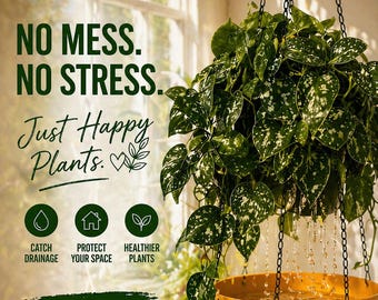 9-10” Hanging Plant Drainage | Eco-Friendly Catch Trays with Chain | No Mess Plant Watering Solution | Indoor Hanging Planter Drip Catcher