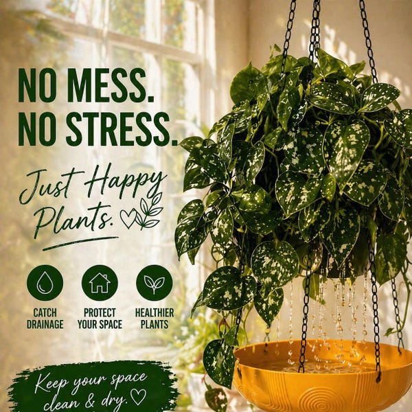 9-10” Hanging Plant Drainage | Eco-Friendly Catch Trays with Chain | No Mess Plant Watering Solution | Indoor Hanging Planter Drip Catcher