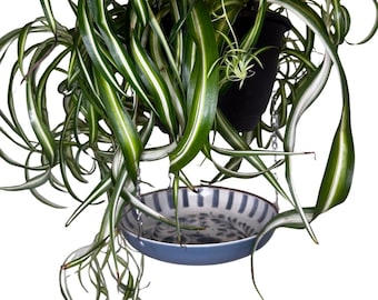 Floral Hanging Plant Drip Tray – Bamboo Melamine, Chain Options