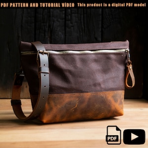 Leather & Canvas Zipper Bag PDF Pattern, Ledertasche Schnittmuster, Leder Reißverschlusstasche Schnittmuster, Leder DIY, Taschen Schnittmuster PDF