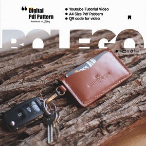 Patrón PDF de llavero porta tarjetas: Mini billetera de cuero (A4/Carta) (Descarga digital)