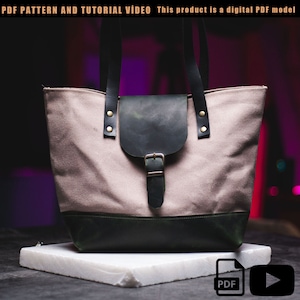 Leder Tote Bag PDF Muster, Ledertasche Schnittmuster, Tote Bag Schnittmuster aus Leder, DIY Leder DIY, Taschenmuster PDF