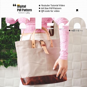 Patrón de bolso tote de cuero y lona encerada: Bolso para portátil DIY (Descarga PDF)
