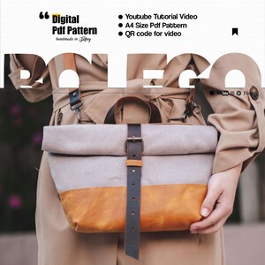 Modello PDF per borsa a tracolla in pelle e tela: borsa con chiusura a rullo fai da te