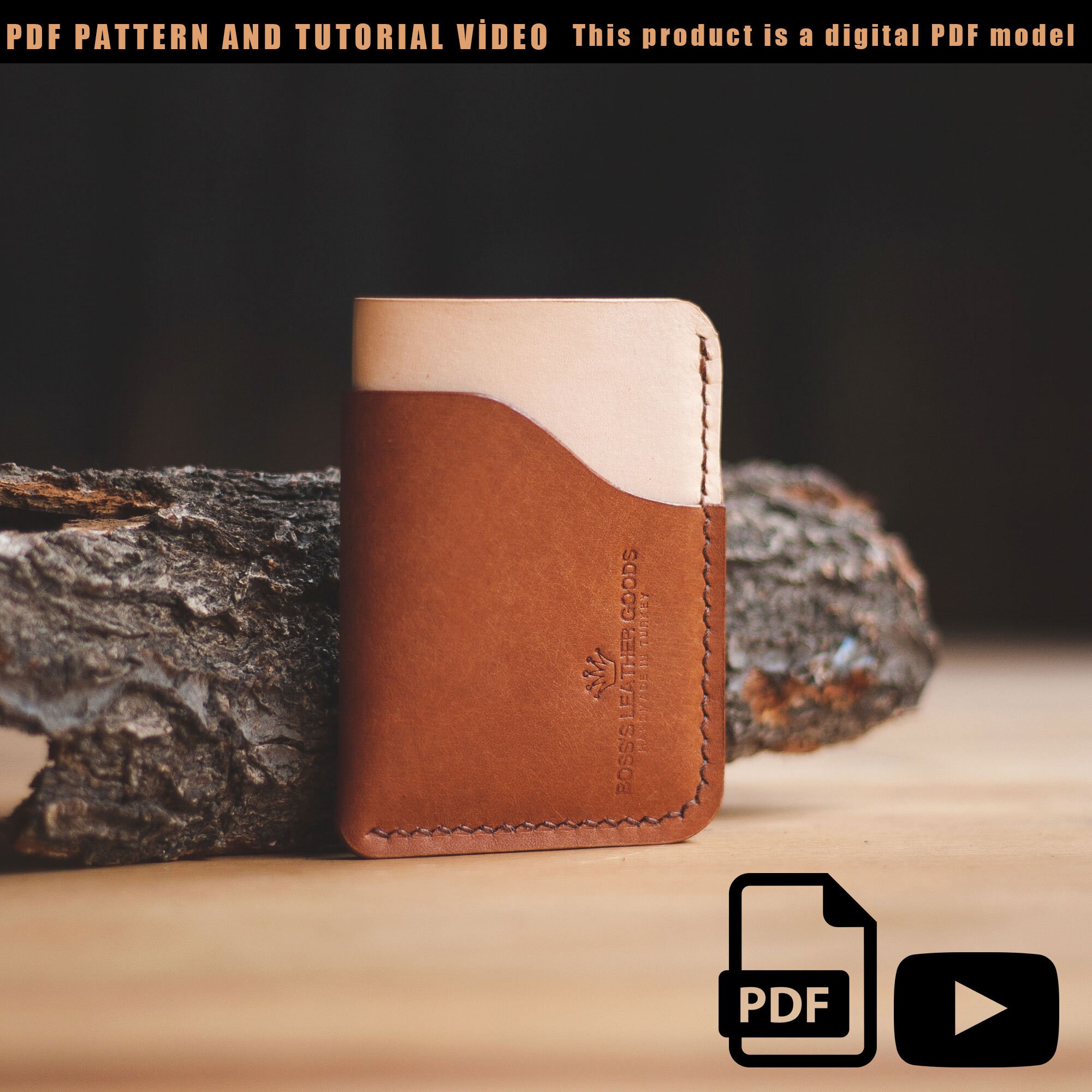 Patrón de billetera de cuero para tarjetas en PDF, fabricación de