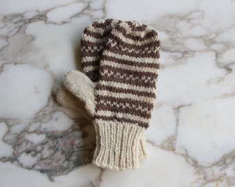 Northern Wool Mittens, Brown and White Pattern