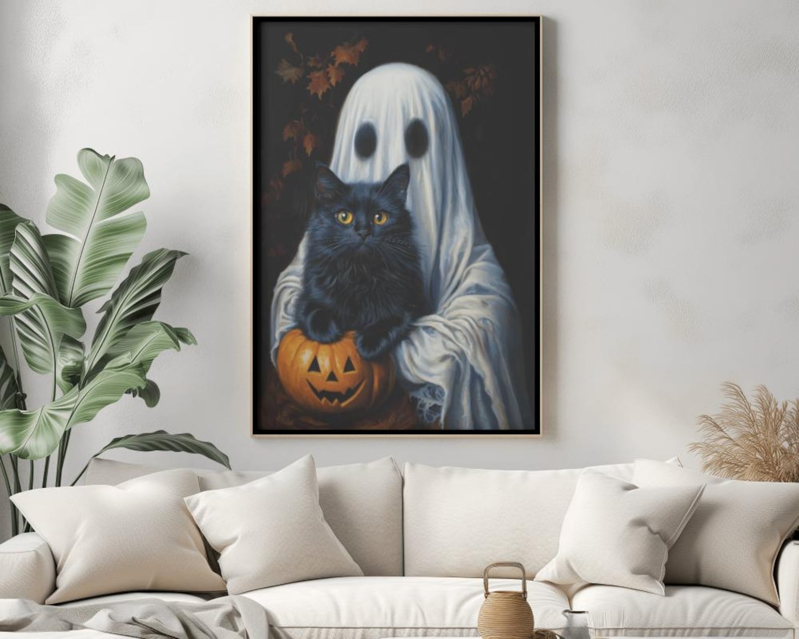 Ghost Holding a Black Cat Halloween Wall Art - Etsy