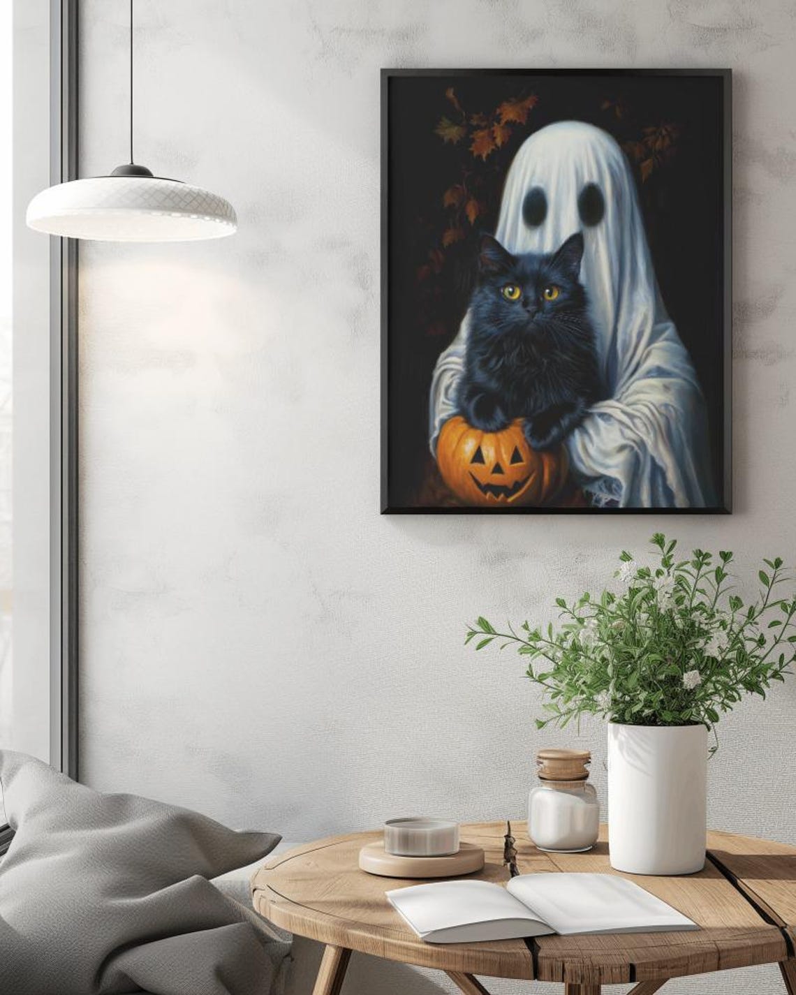 Ghost Holding a Black Cat Halloween Wall Art - Etsy