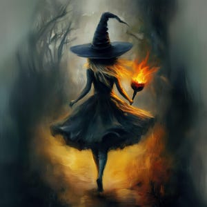 ハロウィン魔女のたいまつプリント | ハロウィン ウォール アート 魔女ポスター
