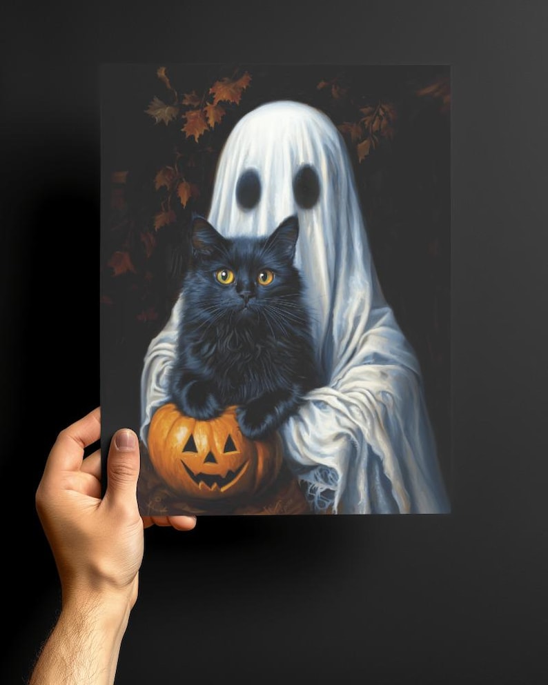 Ghost Holding a Black Cat Halloween Wall Art - Etsy