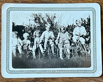 Vintage 20's Photograph 6 Children Bicycles Bikes Fox Tone Snapshot Photo 1925