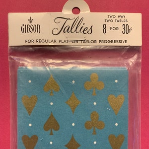 Vintage Gibson Bridge Tallies Tally Turquoise Golden Card Suits Two Way Tables 8 verzegeld in pakket