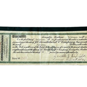 Vintage 1915 Promissory Note Bond Swindlehurst Livingston Montana 2 cent postzegel kortstondig