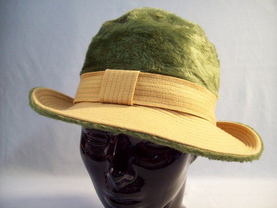 Vintage Bowler Hat Italian Green Faux Furfelt Sna… - image 2