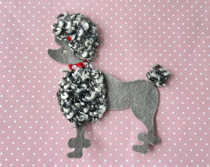 Vintage Felt Poodle Dog Patch Grey Rhinestone Eye Collar Unused Sewing ...
