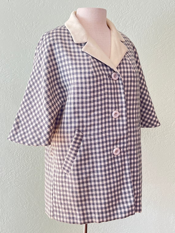 Vintage 50's 60's Wool Coat Gingham Check Angel W… - image 2