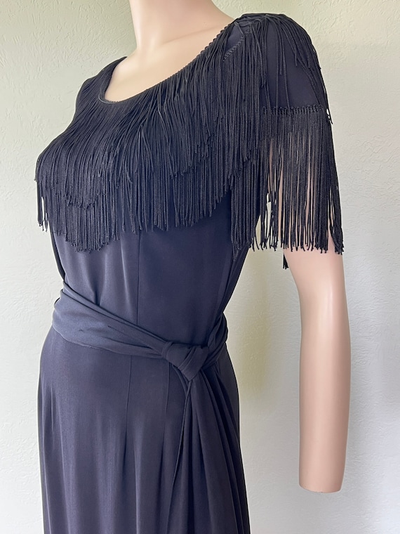 Vintage 40's 50's Black Rayon Cocktail Dress Long Fringe Flapper Detail S M  B36 - Etsy