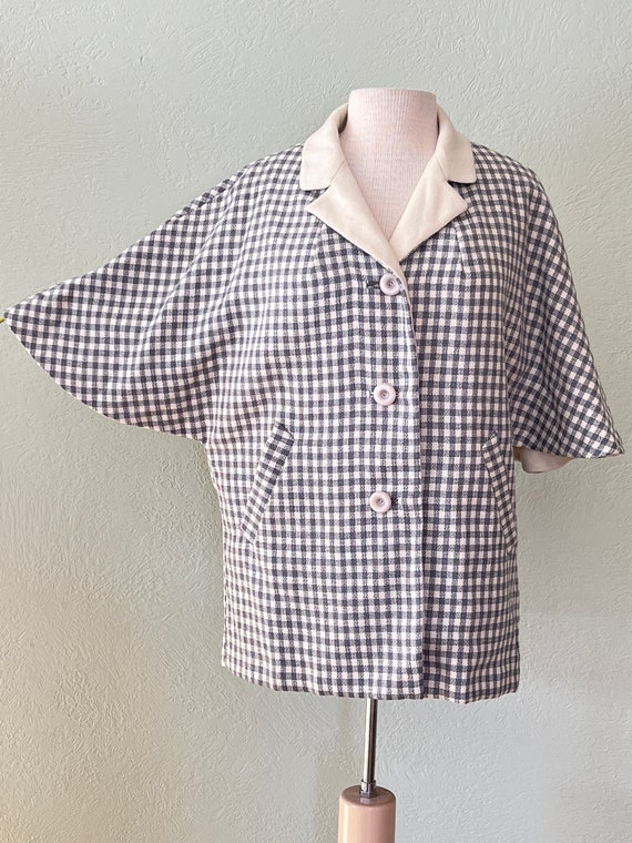 Vintage 50's 60's Wool Coat Gingham Check Angel W… - image 4