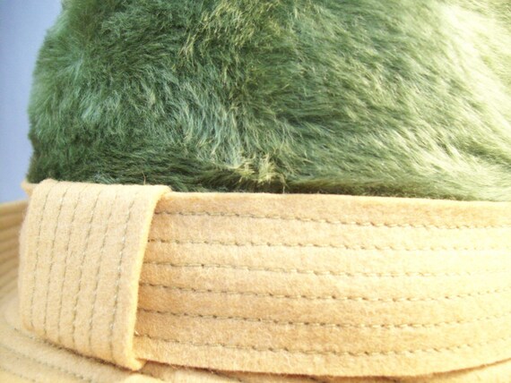 Vintage Bowler Hat Italian Green Faux Furfelt Sna… - image 4