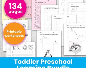 Toddler Preschool Learning Bundle Printable Worksheets for Toddler Learning Letters Numbers Shapes and Lines