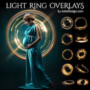 Gold Light Ring Photoshop Overlays, Maternity Photoshoot Session Light Spot Circles Photography Overlays, PNG Photo Overlays