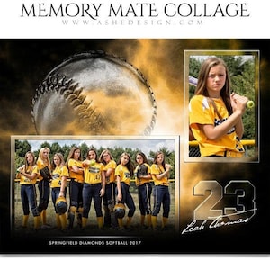 Softball Memory Mates - Photoshop-Vorlagen für Sportteams und Einzelpersonen - Sportfotografie-Vorlagen - Electric Explosion Softball