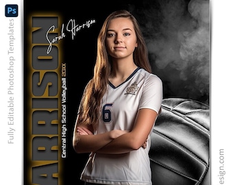 Photoshop Volleyball Poster Template, Digital Sports Background Backdrop, Senior Night Volleyball Banquet Gift, From The Shadows Volleyball
