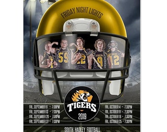 スポーツ ポスター テンプレート セット - チームおよび個人向けの Photoshop コラージュ テンプレート - 即時ダウンロード - フットボール ヘルメット ゲーム スケジュール