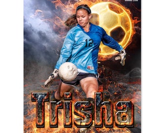 Set di modelli di poster sportivi - Modelli di collage di Photoshop per squadre e singoli individui - Download istantaneo - Fire Ball Soccer