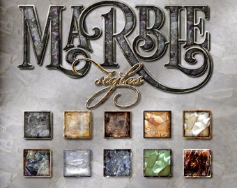 Photoshop Layer Styles - Designer Gems - MARBLE - 1 Photoshop Style file (.ASL) containing 10 unique Styles to add to your Text.