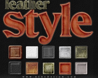 Photoshop Layer Styles - Designer Gems - LEATHER - 1 Photoshop Style file (.ASL) containing 10 unique Styles to add to your Text.