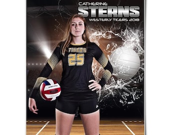 Sports Poster Template Set - Photoshop Collage Templates for Teams and Individuals - Instant Download - Smashing Through Volleyball Portrait