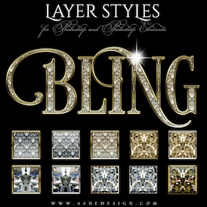 Photoshop Layer Styles - Designer Gems - BLING - 1 Photoshop Style file (.ASL) containing 10 unique Styles to add to your Text.