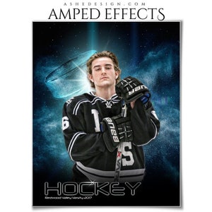 Sports Poster Template Set - Photoshop Collage Templates for Teams and Individuals - Instant Download -  Platinum Burst - Hockey