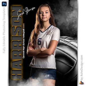 Photoshop Volleyball Poster Template, Digital Sports Background Backdrop, Senior Night Volleyball Banquet Gift, From The Shadows Volleyball