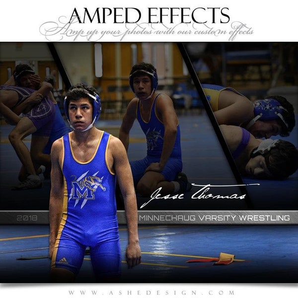 Sports Poster Template Set - Photoshop Collage Templates for Teams and Individuals - Instant Download -  Faded Triptych - Wrestling