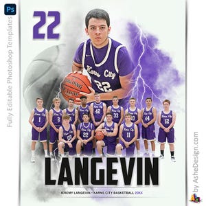 Basketball Photoshop Poster Vorlagen, PSD Sportfotografie-Vorlagen, Resize für Senior Night Banner, Elektrifizierter Basketball